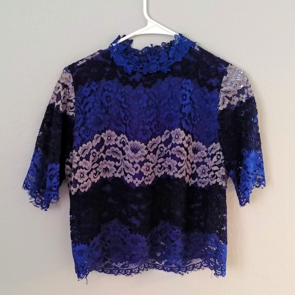 NWOT Classy Blue/ Black/ Greyish White Lace top